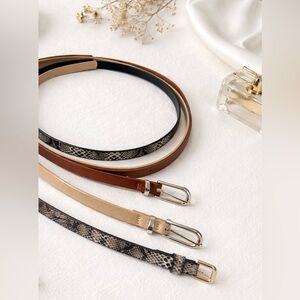 3 Slim Belts Set S/M Neutral Camel Beige Snake Print Waist Belts